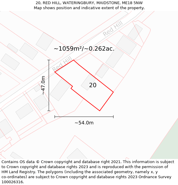 20, RED HILL, WATERINGBURY, MAIDSTONE, ME18 5NW: Plot and title map