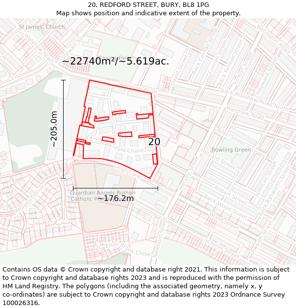 20, REDFORD STREET, BURY, BL8 1PG: Plot and title map