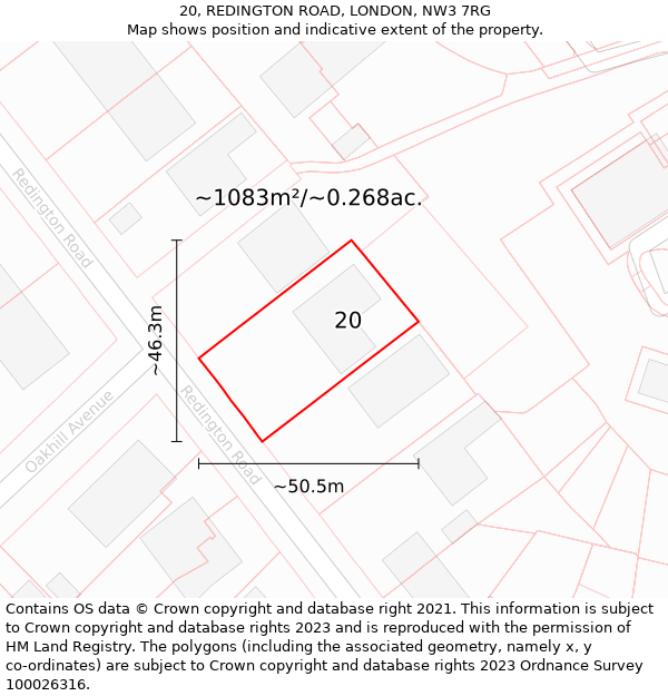 20, REDINGTON ROAD, LONDON, NW3 7RG: Plot and title map