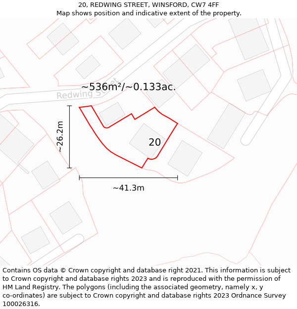 20, REDWING STREET, WINSFORD, CW7 4FF: Plot and title map