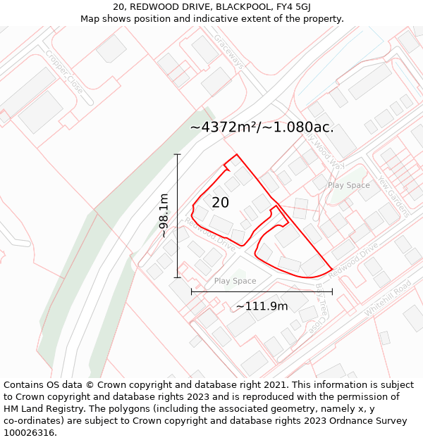 20, REDWOOD DRIVE, BLACKPOOL, FY4 5GJ: Plot and title map