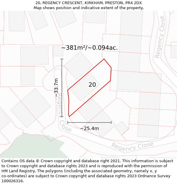 20, REGENCY CRESCENT, KIRKHAM, PRESTON, PR4 2DX: Plot and title map