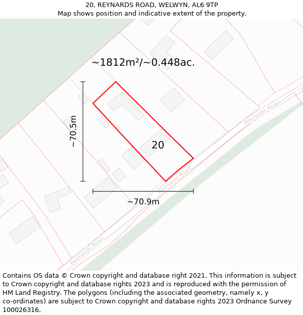 20, REYNARDS ROAD, WELWYN, AL6 9TP: Plot and title map