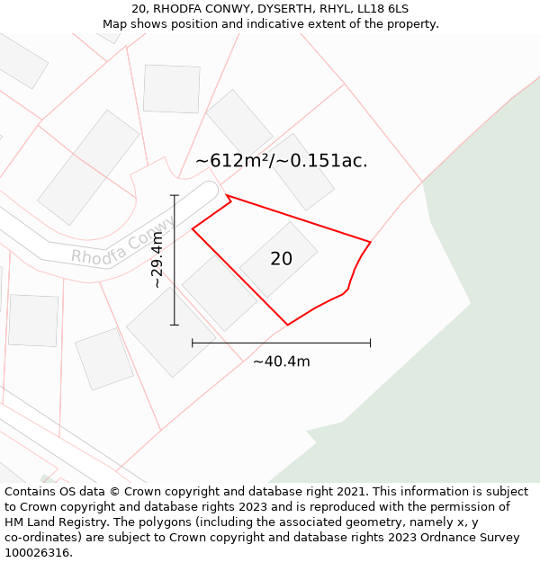 20, RHODFA CONWY, DYSERTH, RHYL, LL18 6LS: Plot and title map