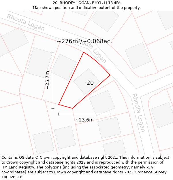 20, RHODFA LOGAN, RHYL, LL18 4FA: Plot and title map