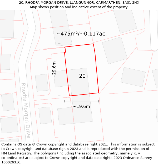 20, RHODFA MORGAN DRIVE, LLANGUNNOR, CARMARTHEN, SA31 2NX: Plot and title map