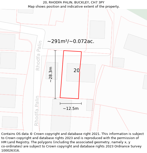 20, RHODFA PALIN, BUCKLEY, CH7 3PY: Plot and title map