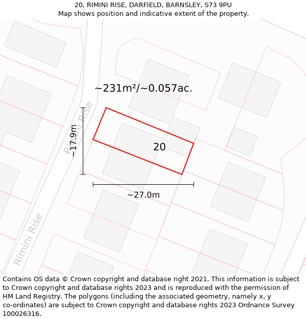 20, RIMINI RISE, DARFIELD, BARNSLEY, S73 9PU: Plot and title map