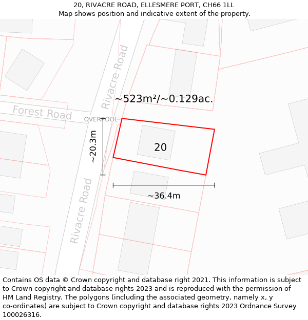 20, RIVACRE ROAD, ELLESMERE PORT, CH66 1LL: Plot and title map