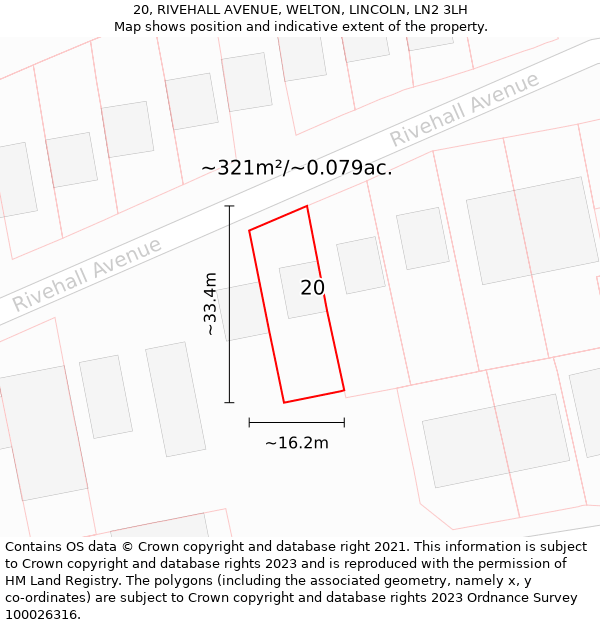 20, RIVEHALL AVENUE, WELTON, LINCOLN, LN2 3LH: Plot and title map