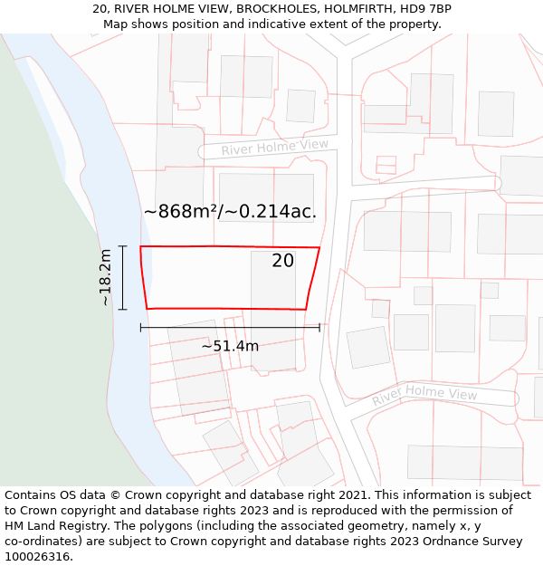20, RIVER HOLME VIEW, BROCKHOLES, HOLMFIRTH, HD9 7BP: Plot and title map