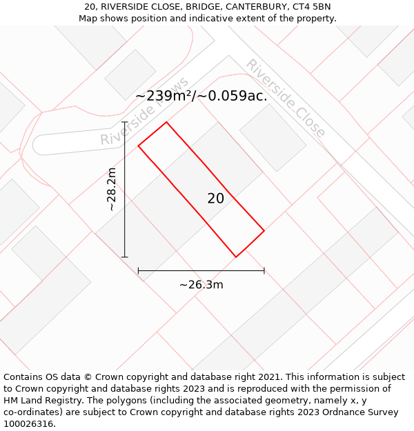 20, RIVERSIDE CLOSE, BRIDGE, CANTERBURY, CT4 5BN: Plot and title map