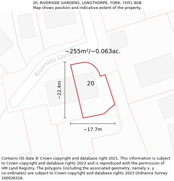 20, RIVERSIDE GARDENS, LANGTHORPE, YORK, YO51 9GB: Plot and title map