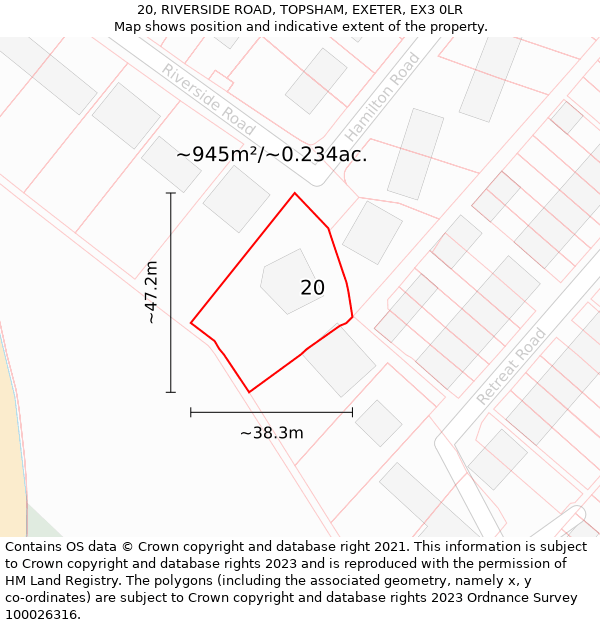 20, RIVERSIDE ROAD, TOPSHAM, EXETER, EX3 0LR: Plot and title map