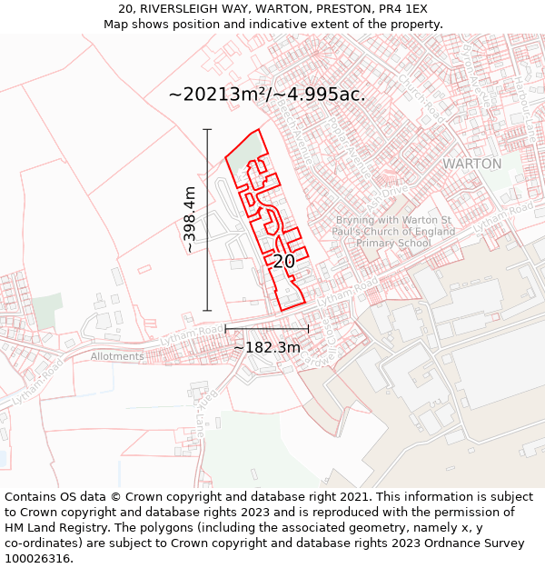 20, RIVERSLEIGH WAY, WARTON, PRESTON, PR4 1EX: Plot and title map