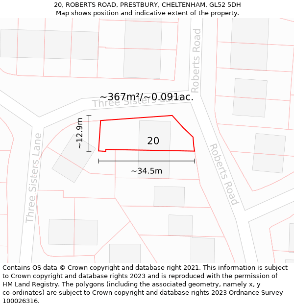 20, ROBERTS ROAD, PRESTBURY, CHELTENHAM, GL52 5DH: Plot and title map