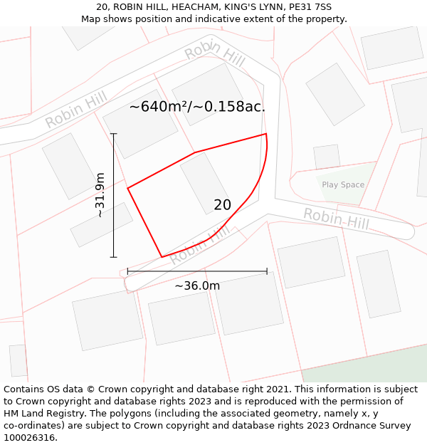 20, ROBIN HILL, HEACHAM, KING'S LYNN, PE31 7SS: Plot and title map