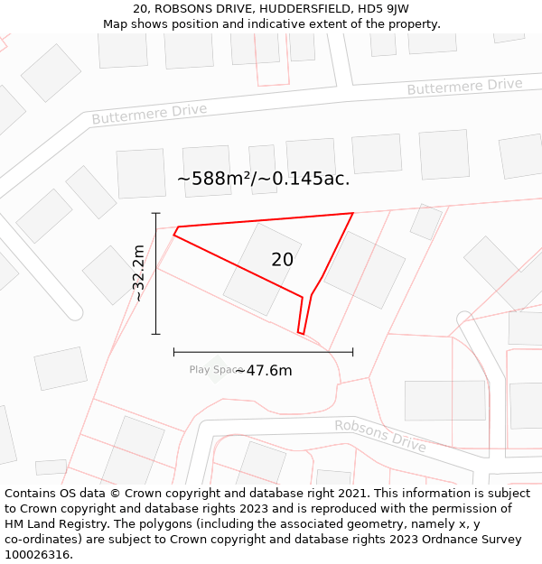 20, ROBSONS DRIVE, HUDDERSFIELD, HD5 9JW: Plot and title map