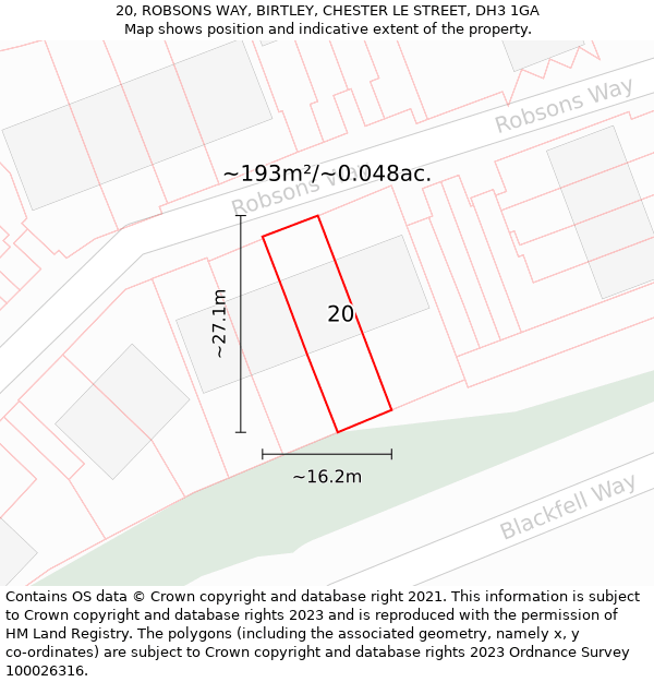 20, ROBSONS WAY, BIRTLEY, CHESTER LE STREET, DH3 1GA: Plot and title map