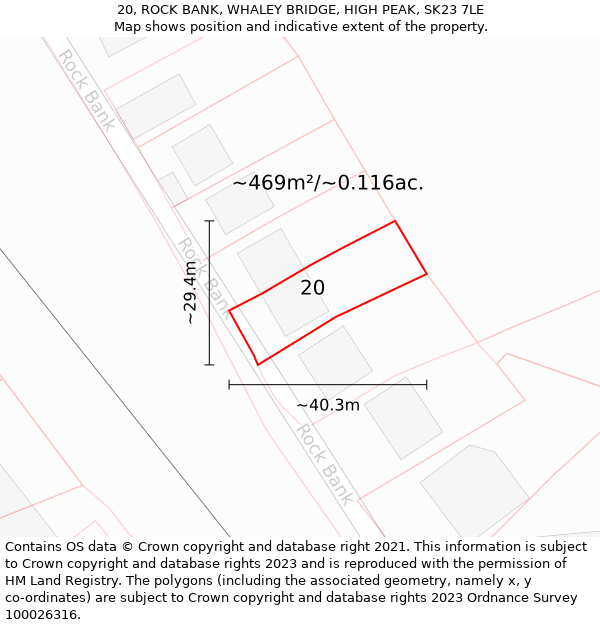 20, ROCK BANK, WHALEY BRIDGE, HIGH PEAK, SK23 7LE: Plot and title map