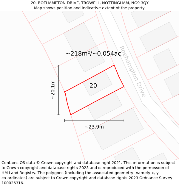 20, ROEHAMPTON DRIVE, TROWELL, NOTTINGHAM, NG9 3QY: Plot and title map