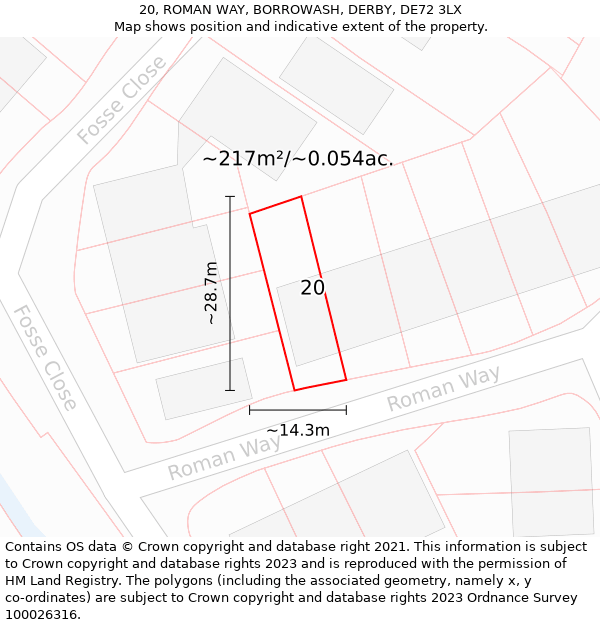 20, ROMAN WAY, BORROWASH, DERBY, DE72 3LX: Plot and title map