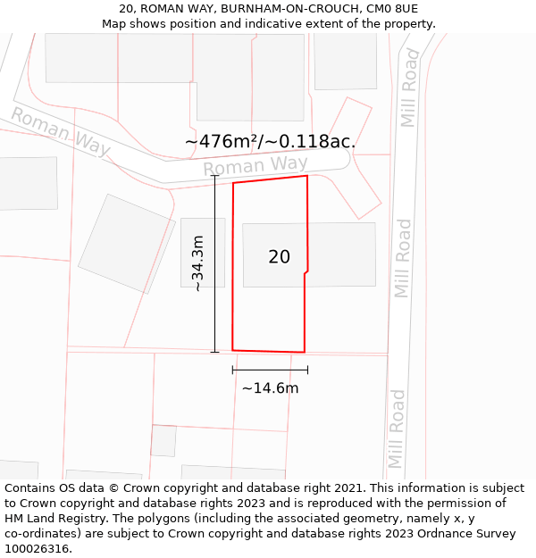 20, ROMAN WAY, BURNHAM-ON-CROUCH, CM0 8UE: Plot and title map