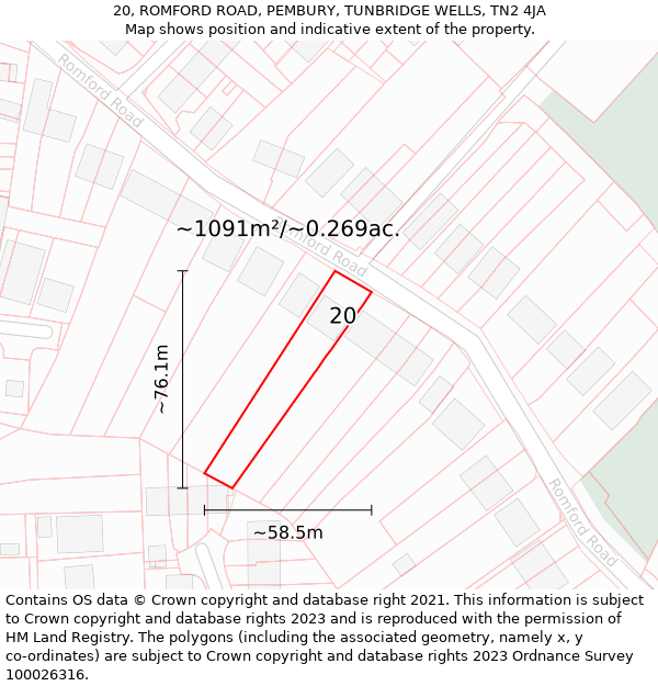 20, ROMFORD ROAD, PEMBURY, TUNBRIDGE WELLS, TN2 4JA: Plot and title map