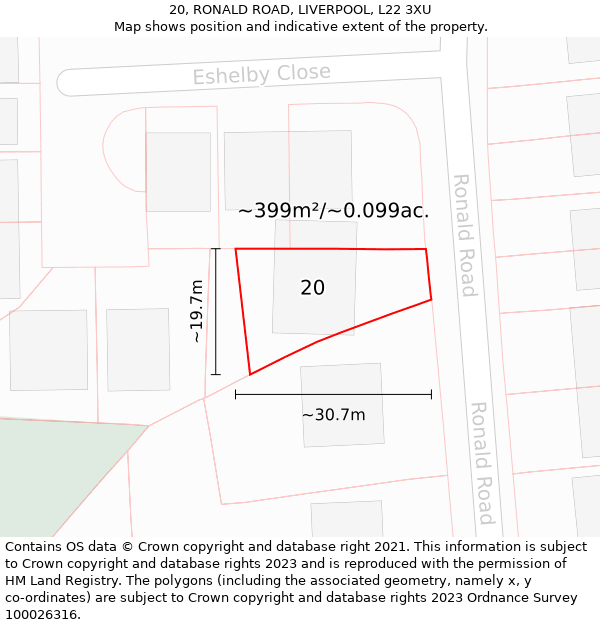 20, RONALD ROAD, LIVERPOOL, L22 3XU: Plot and title map