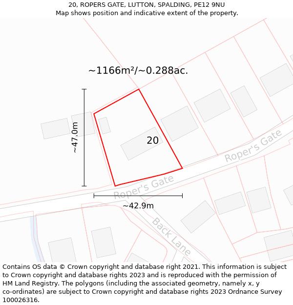 20, ROPERS GATE, LUTTON, SPALDING, PE12 9NU: Plot and title map