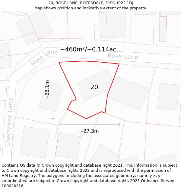 20, ROSE LANE, BOTESDALE, DISS, IP22 1DJ: Plot and title map