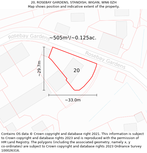 20, ROSEBAY GARDENS, STANDISH, WIGAN, WN6 0ZH: Plot and title map