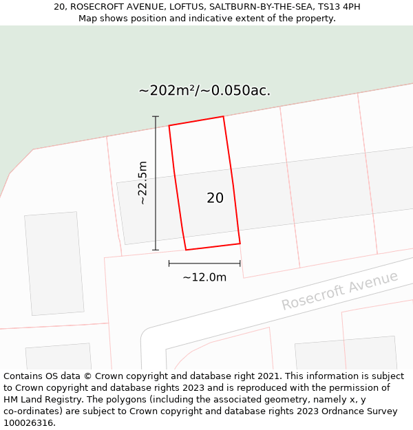 20, ROSECROFT AVENUE, LOFTUS, SALTBURN-BY-THE-SEA, TS13 4PH: Plot and title map