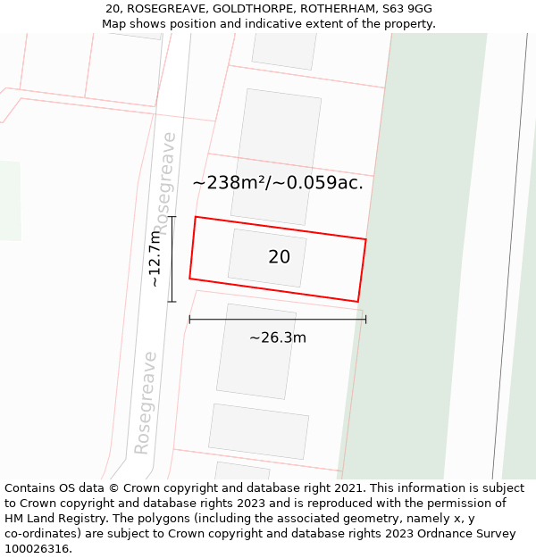 20, ROSEGREAVE, GOLDTHORPE, ROTHERHAM, S63 9GG: Plot and title map