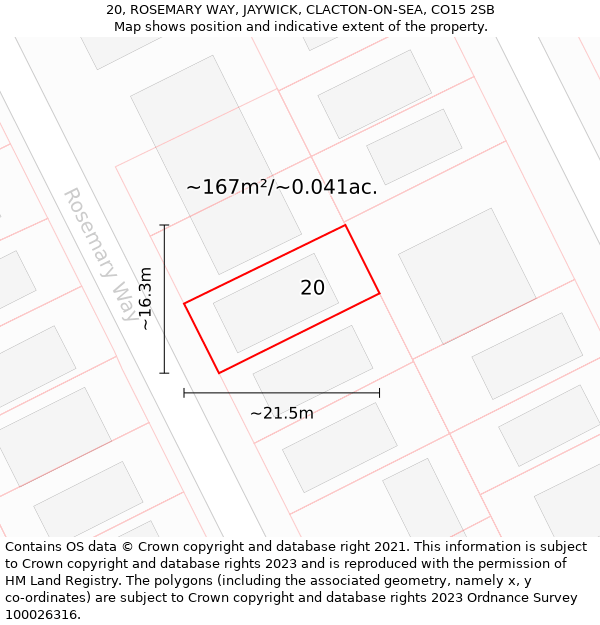 20, ROSEMARY WAY, JAYWICK, CLACTON-ON-SEA, CO15 2SB: Plot and title map