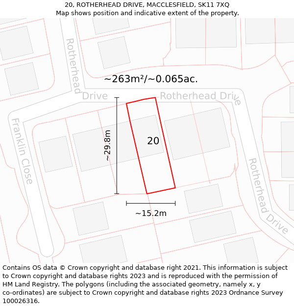 20, ROTHERHEAD DRIVE, MACCLESFIELD, SK11 7XQ: Plot and title map