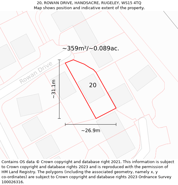 20, ROWAN DRIVE, HANDSACRE, RUGELEY, WS15 4TQ: Plot and title map