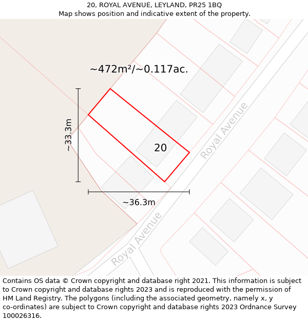 20, ROYAL AVENUE, LEYLAND, PR25 1BQ: Plot and title map