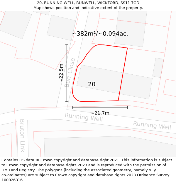 20, RUNNING WELL, RUNWELL, WICKFORD, SS11 7GD: Plot and title map