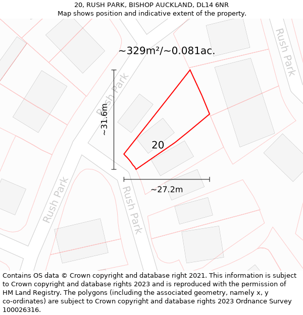 20, RUSH PARK, BISHOP AUCKLAND, DL14 6NR: Plot and title map