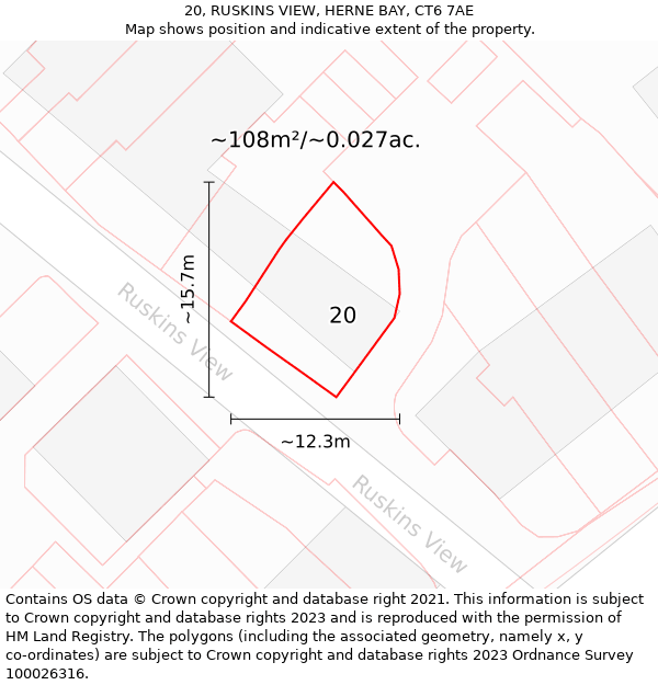 20, RUSKINS VIEW, HERNE BAY, CT6 7AE: Plot and title map