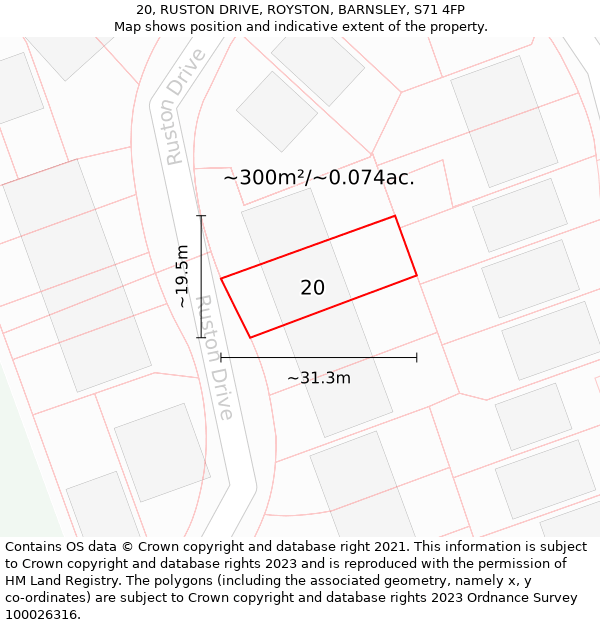 20, RUSTON DRIVE, ROYSTON, BARNSLEY, S71 4FP: Plot and title map