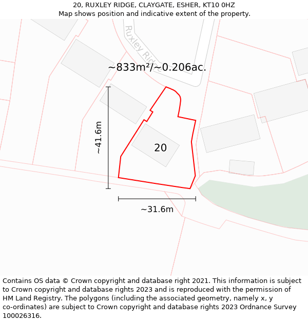 20, RUXLEY RIDGE, CLAYGATE, ESHER, KT10 0HZ: Plot and title map