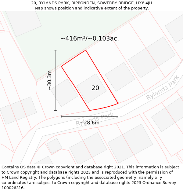 20, RYLANDS PARK, RIPPONDEN, SOWERBY BRIDGE, HX6 4JH: Plot and title map