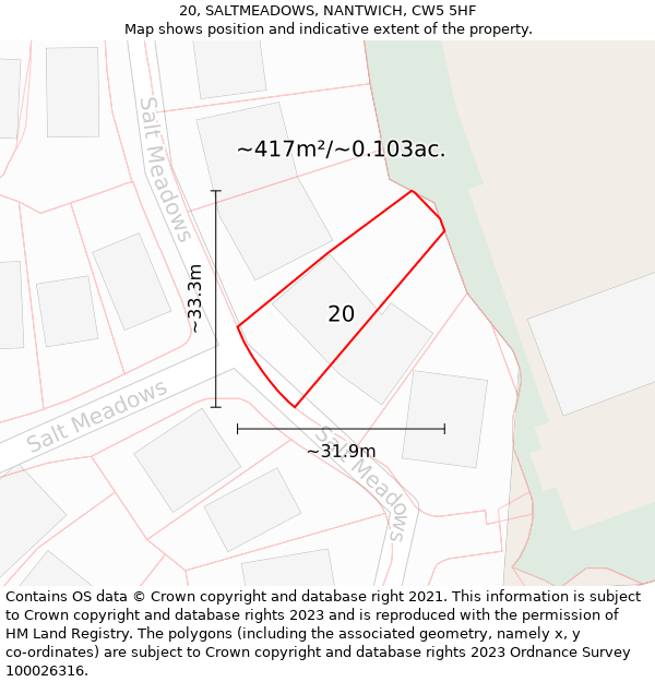 20, SALTMEADOWS, NANTWICH, CW5 5HF: Plot and title map