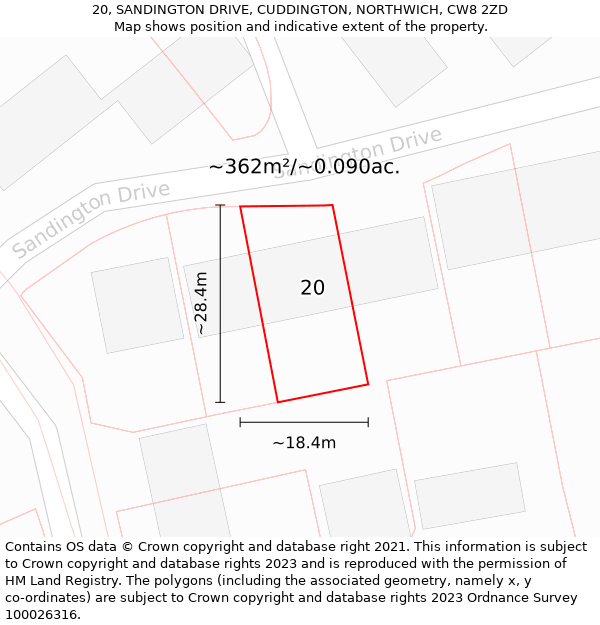 20, SANDINGTON DRIVE, CUDDINGTON, NORTHWICH, CW8 2ZD: Plot and title map