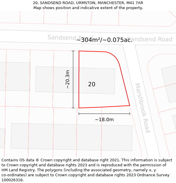 20, SANDSEND ROAD, URMSTON, MANCHESTER, M41 7AR: Plot and title map