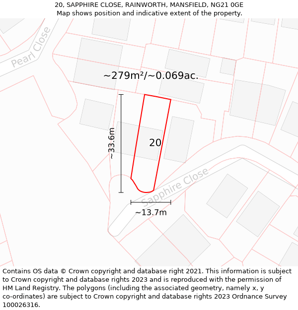 20, SAPPHIRE CLOSE, RAINWORTH, MANSFIELD, NG21 0GE: Plot and title map