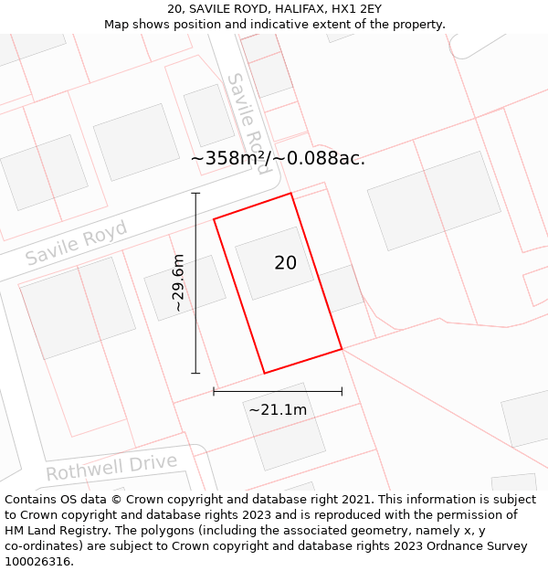 20, SAVILE ROYD, HALIFAX, HX1 2EY: Plot and title map