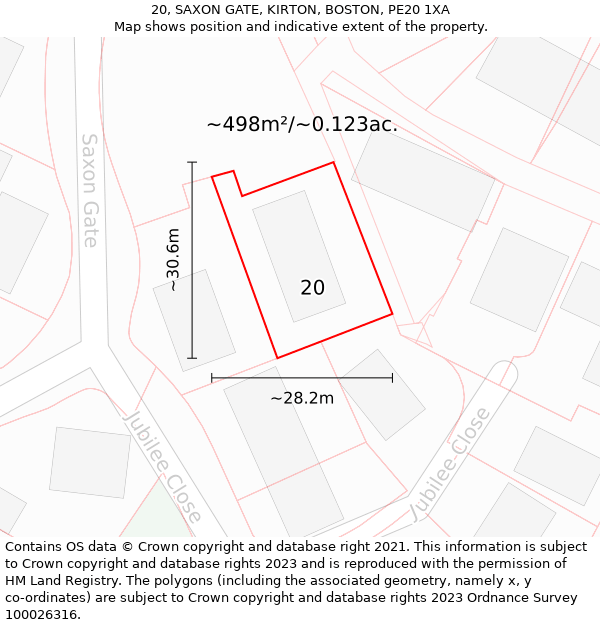 20, SAXON GATE, KIRTON, BOSTON, PE20 1XA: Plot and title map